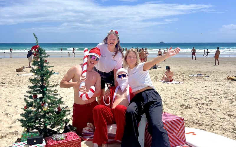 Spend Christmas and New Year's at Wake Up! Hostels in Byron Bay, East Coast Australia. With the best free festive activities, include beachside Santa photos, pool games, christmas breakfast, and more!