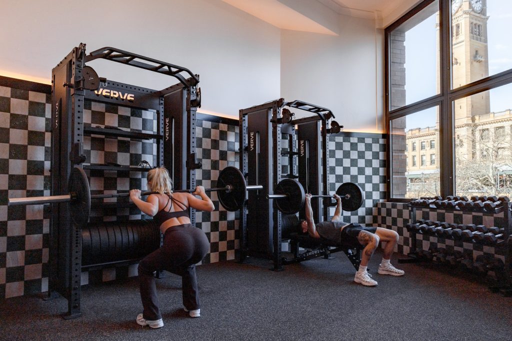 The gym at Wake Up! Sydney Central includes bikes, power racks, weights, and awesome views overlooking Sydney's Central Station. Access to the wellness areas is complimentary for all Wake Up! Sydney guests.